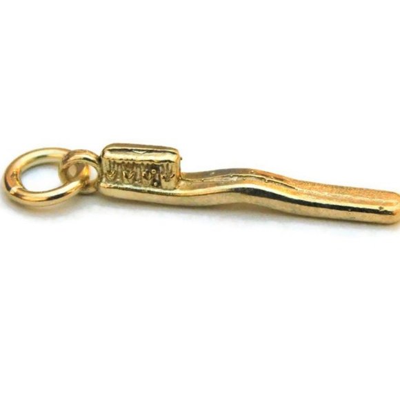 Small Tooth Brush Charm Pendant 14k Yellow Gold!!